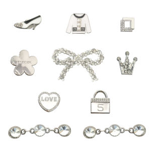 [Free Shipping] New silver rhinestone shoe charms for Crocs shoe decorations crowns bows high-heeled shoes CROSS accessories