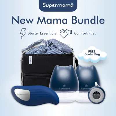 Supermama Lab New Mama Bundle | Air Plus Handsfree Electric Wearable Breast Pump + Flow Lactation Massager + FREE Insulated Cooler Bag