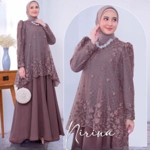 Baju Gamis Wanita Terbaru Nirina Dress Crinkle Airflow Mix Brukat Outfit Kondangan Seragaman Kekinian Jumbo M L XL XXL 3XL Viral Termurah