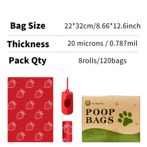 Biodegradable Dog Poop Bags Set Strawberry Scent Pet Waste Bags Ultra-Thick Leak-Proof Design with Dispenser Included