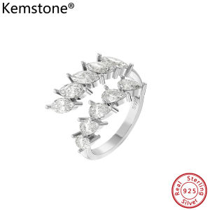 Kemstone 925 Sterling Silver Full 4A Cubic Zirconia Gold Plated Open Ring Adjustable 925 Ring for Womens Jewelry