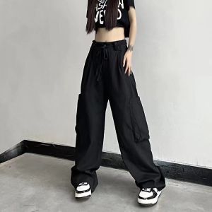 American retro sweet cool spice straight leg casual pants womens new summer high-waisted pink wide-leg cargo pants