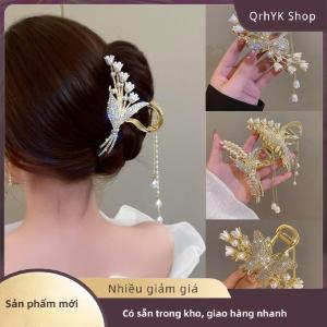 Hàng có sẵn✨ Rhinestone ngọc trai tua tóc móng vuốt hoa tóc clip kẹp tóc cho phụ nữ thanh lịch Kiểu tóc đuôi ngựa thời trang phụ kiện tóc