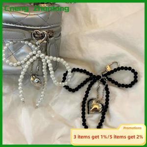 Cneng Ins Style Bowknot Beaded Key Chain Three-dimensional Heart Phone Pendant Headphone Case Charm Bag Decor Car Key Ring