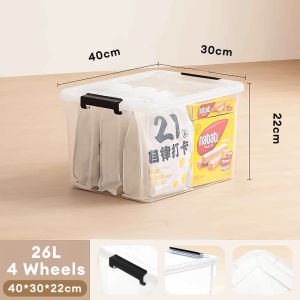 JJ.SG Storage Box Transparent Stackable Plastic Container With Wheels Thickened Storage Organizer 26L/42L/68L/105L