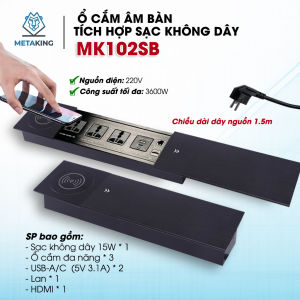 Ổ cắm điện âm bàn cao cấp kết hơp sạc ko dây 15W 3 ổ cắm 2 cổng sạc USC A/C 1 Lan & 1 HDMI