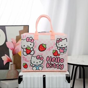 ZYJC Large Capacity Felt Travel Bag Reusable Cartoon Tote Bag Cute Hello Kitty Luggage Handbag for Travel