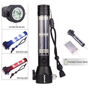Đèn pin siêu sáng đa năng có búa phá kính sạc năng lượng mặt trời đèn pin tự vệ đèn pin cứu hộ cho xe ô tô