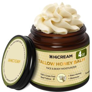 Hicream Beef Tallow for Skin Beef Tallow and Honey Balm 100% Organic Grass-Fed Beef Tallow Face & Body Moisturizer for Dry Cracked Sensitive Skin - Handmade - Natural Formula (4 Oz Unscented)