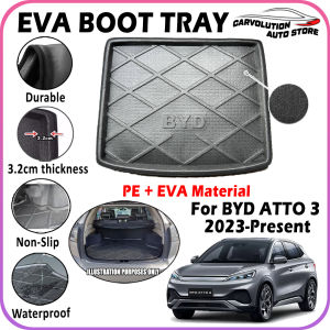 ✨ For BYD Atto 3 2023 - Present EVA Copolymer Car Boot Tray Luggage Cargo Trunk Tray Dulang But Kereta Durable Easy Clean 100% Custom Fit Waterproof Senang Pasang Senang Cuci Kalis Tahan Lama Air 汽车后箱垫