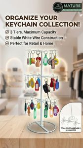 Keychain Organizer Stand with 3 Tiers Maximum Capacity Stable White Wire Construction Perfect for Retail & Home Tool-Free Assembly in Minutes