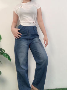 ชุดสองชิ้น กางเกงยีนส์เอวสูง+เสื้อรัดรูป ทันสมัย