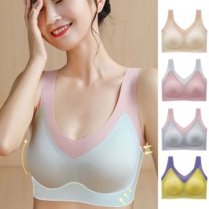 SI958 ไอซ์ซิลค์ บราไร้รอยต่อ บาง ดันขึ้น ชุดชั้นในสำหรับผู้หญิง ง่าย ป้องกันการกระแทก บราไร้สายแบบลึก V สาวๆ