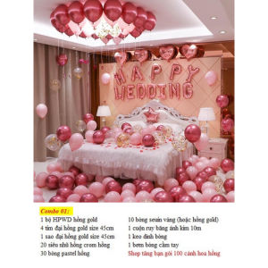 [bóng sequin+ tặng 100 cánh hoa hồng] set bóng trang trí phòng cưới bóng bay trang trí phòng cưới tone hồng gold