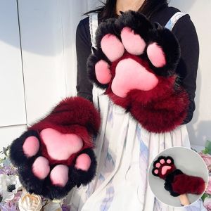 LUMINOU Faux Fur Animal Fursuit Paw Gloves Cartoon with Nails Furry Gloves Handmade Fursuit Claw Mittens Gifts