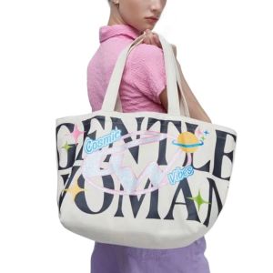 COLOO Stylish Casual Korean Makeup Cosmetic Bag Teenager Book Bags Letter Planet Shopping Bags Large Capacity Women Handbags Mummy Bags Gentlewoman Tote Bags Canvas Shoulder Bags