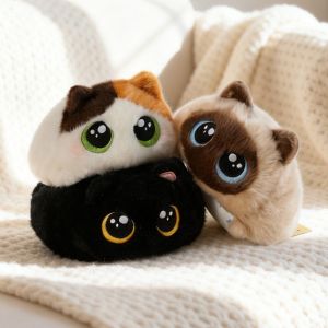 NOBLELYN Round Cat Plush Doll Cartoon Big Eyes Black Cat Plush Toys 15cm Cat Stuffed Animal For Kids
