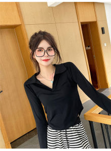 Pure Desire Style White Polo Collar Bottoming Shirt Long Sleeve T T-shirt Female Hot Girl Early Autumn Top 2023 Autumn Student Top