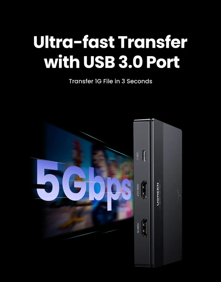 UGREEN Video Capture Card Live Broadcast HDMI HD 4K Audio Recording Box  Screen Recorder Camera SLR Live Streaming Device for Computer/Mobile 