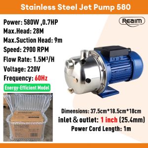 REAIM 580W/1150W 304 Stainless Steel Self-Priming Jet Water Pump Heavy Duty Household Booster Pump with Pure Copper Motor