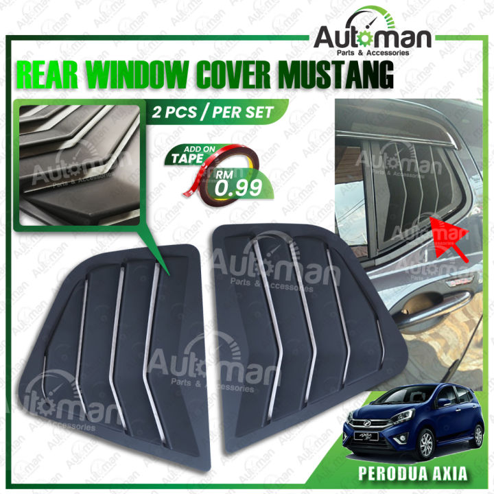 Perodua Axia Mustang Rear Side Louver Window Mirror Cover Black 