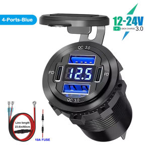 Kebidumei 12V/24V USB C Car Charger Socket Waterproof USB Fast Charging Socket Dual PD3.0 & QC3.0 Power Outlet Adapter with LED Voltmeter