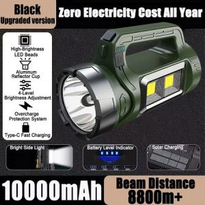 Solar searchlight flashlight rechargeable heavyduty original flashlight waterproof Search light long range Handheld Flashlight Spotlight Portable Lantern cob light led flashlight heavy duty torch light powerful japan original emergency light torchlight