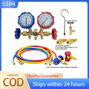 Manifold Gauge Kit HVAC Air Conditioning Refrigeration Charge Service with Hose Adjustable Coupler Adapter Tank Tap R410A R22 R134a R404A