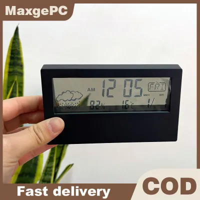 MaxgePC Đồng hồ báo thức điện tử trong suốt hiển thị thời tiết sáng tạo nhiệt kế và ẩm kế đồng hồ báo thức nhỏ dạ quang