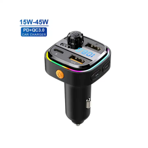 Car Waterproof Socket Dual Ports RGB Light 12V QC3.0 PD Type C Dual USB Fast Charger Cable Car Charger Type C