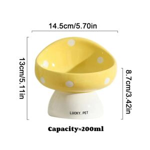 Pet Ceramic Bowl Mushroom Shaped Cat Drinking Bowl Protect Cervical Spine High Feet Oblique Dog Bowl