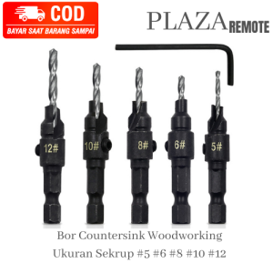 Bor Countersink Woodworking Bor Bit 5 pc /Set Pengeboran Pilot Lubang untuk Ukuran Sekrup #5 #6 #8 #10 #12 dengan Alat Kunci Pas