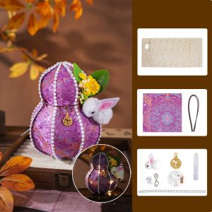KODUS DIY Material Package Gourd Pendant Pearl Lantern Chinese Style Handmade Mid-Autumn Lantern Song Brocade Traditional Craft Rabbit Tassel Lamp Hanfu Decoration