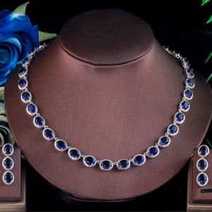 SEQUITO Vintage Oval Cubic Zirconia Stone Charm Necklace Earrings for Evening Party Charming Jewelry Set Costume Accessories SJ139