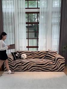 Zebra Patterned Jacquard Plush Sofa Cover Stretch Warm Couch Slider with Elastic Band Removable Anti Slip Dust Cover for Sofa