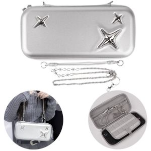 MINIFELE 262 Vintage Y2K Style Gaming Console Storage Bag PU EVA Material Portable Tote Gaming Console Shoulder bag Star Pattern Silver Sparkling Accessories Organizer for Nintendo Switch2 NS2 Gaming Accessory