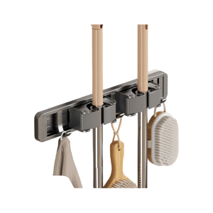 Bathroom Storage Organizer - Adhesive Mop Broom Holder with Adjustable Clamps for Brooms Mops Squeegees in Toilet Kitchen Garage Shower (1 Holder)
