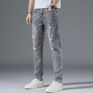 celana jeans panjang pria sobek abu grey slimfit stretch denim dewasa cowok pensil korean style