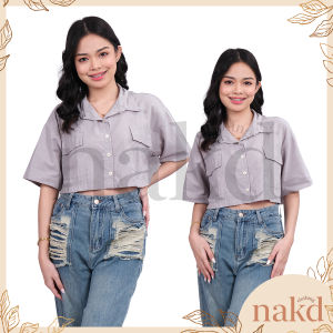 NAKD WOMEN FASHION XIANNE COTTON LINEN CROP POCKET POLO TOP 1478