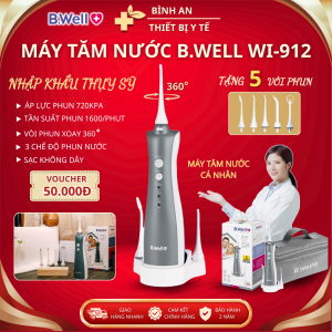 Máy Tăm Nước Bwell WI 912 Thụy Sỹ3 Chế Độ Phun NướcVòi Xoay 360 Độ Làm Sạch Mọi Kẽ RăngCông Nghệ Bảo Vệ Men RăngNướuTặng 5 Đầu Phun Bảo Hành 2 Năm