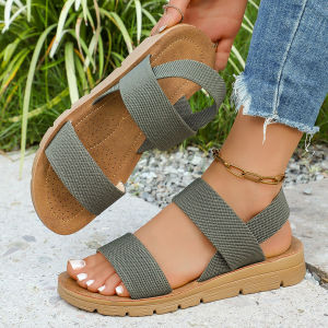Free Shipping New Summer Collection: Fashionable Plus-Size Slip-On Roman-Style Sandals With Elastic Straps For Women