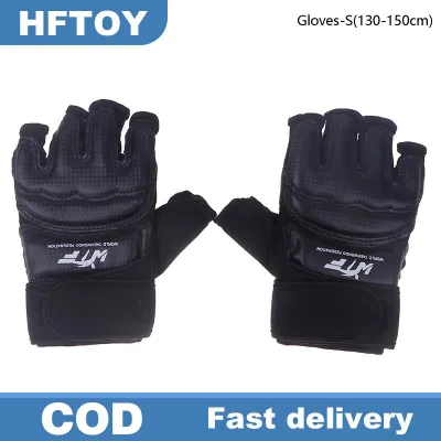 HFTOY 1Pair Karate Gloves Martial Taekwondo Leather Foot Gloves Equipment Half Finger Protector Boxing Hand Foot Protection Guards