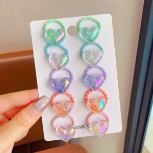DOWNA 10PCS/Set Dễ thương Dây buộc tóc cho bé gái hình bướm sáng bóng Bướm Ngôi sao năm cánh Dây buộc tóc hình trái tim lấp lánh  Mũ trẻ em Hoa cài tóc đuôi ngựa