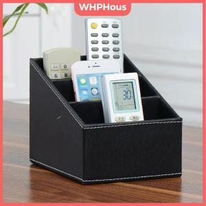 WHPHous PU Leather Remote Control Holder Desktop Organizer Storage Box For TV Guide Mail Phone Office Sorting Lattice Cosmetic Pens Rack