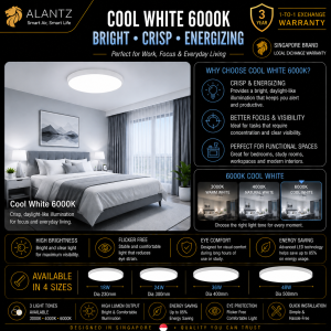 Alantz Ultra Slim LED Ceiling Light 18 watts Dia230 24 watts Dia300 36 watts Dia400 48 watts Dia500 Singapore Brand Local Warranty 3 Years Exchange Warranty