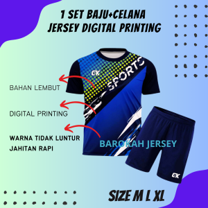 1 SETEL BAJU OLAHRAGA JERSEY FUTSAL BAJU BADMINTON JERSEY TRAINING VOLLY BULUTANGKIS PRINTING PREMIUM