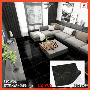 Hoptech กระเบื้องยางลายหินอ่อน【12แผ่น】 ลายไม้ กาวในตัว ติดพื้น แผ่นปูพื้น ปูพื้นห้องนอน กระเบื้องปูพื้น