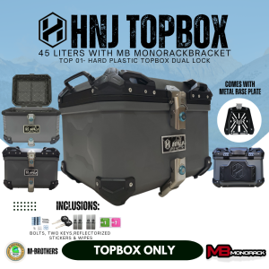 Set Dual Lock (Grey) HNJ 45 Liters Hard Plastic Top Box Helmet Compartment With MB Monorack Bracket