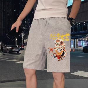 กางเกงขาสั้นลำลอง สำหรับผู้ชาย ผ้าวอร์ม ผ้ายืด ไม่ย้วย ลายสกรีนไม่หลุด ไม่ลอก มีกระเป๋าข้าง ใส่ออกกำลังกายได้