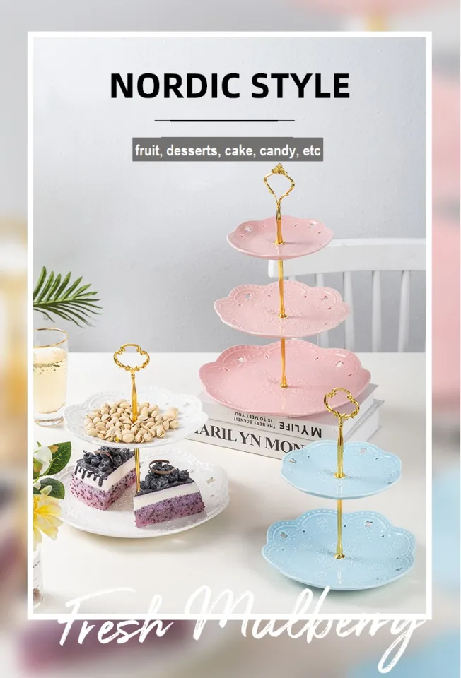 2-Tier 2-Layer Ceramic Serving Display Cakes Platter Food Stand